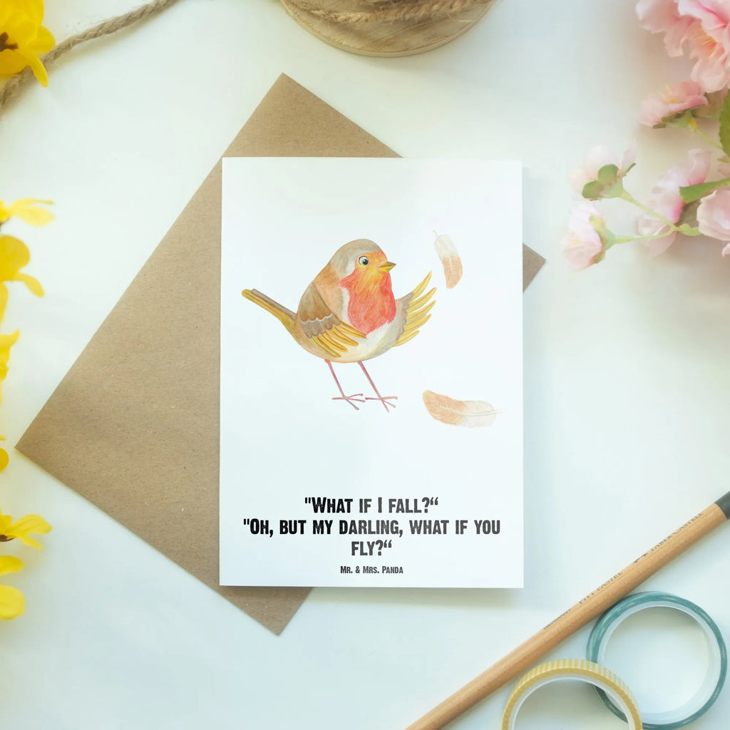 Personalised greetings card robin feathers small animals, cute, funny, cute animal motives, hand drawn, small world, funny sayings, good mood, happy, gifts, gift ideas, special gifts, animal lover, card, slogan motivation, motivation pictures, flying, motivation slogans, slogan courage, bird, robin, What if i fall