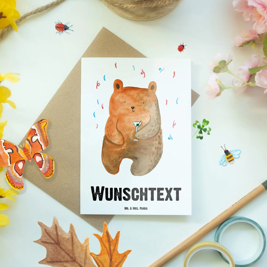 Personalised greetings card bear party bear, teddy, teddy bear, cuddly toy, Funny, Good mood, Bring a present, Party, Birthday present, Celebrate, Partying, Birthday, Present