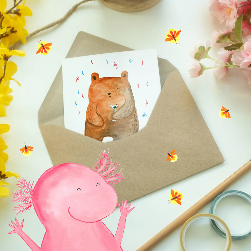 Personalised greetings card bear party bear, teddy, teddy bear, cuddly toy, Funny, Good mood, Bring a present, Party, Birthday present, Celebrate, Partying, Birthday, Present