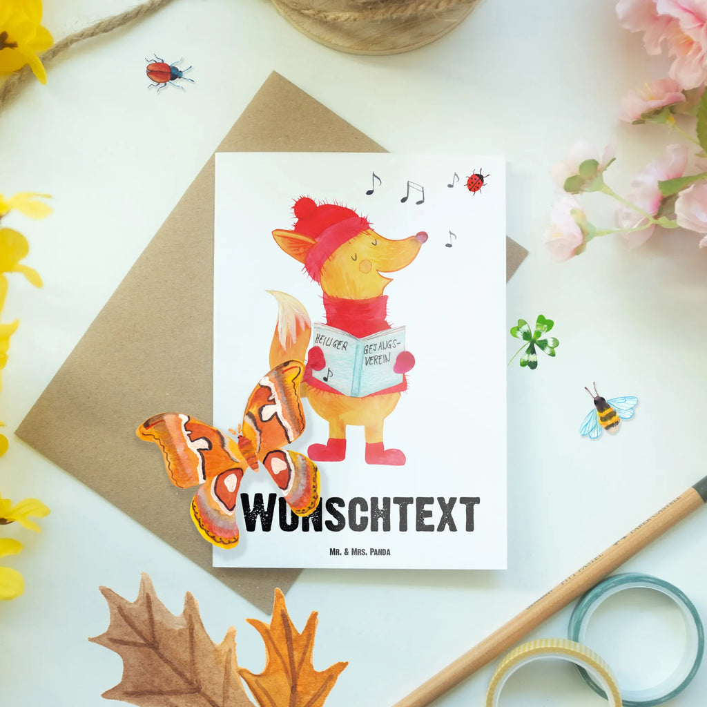 Personalised greetings card Fox Singer Winter, Christmas, Christmas time, snow