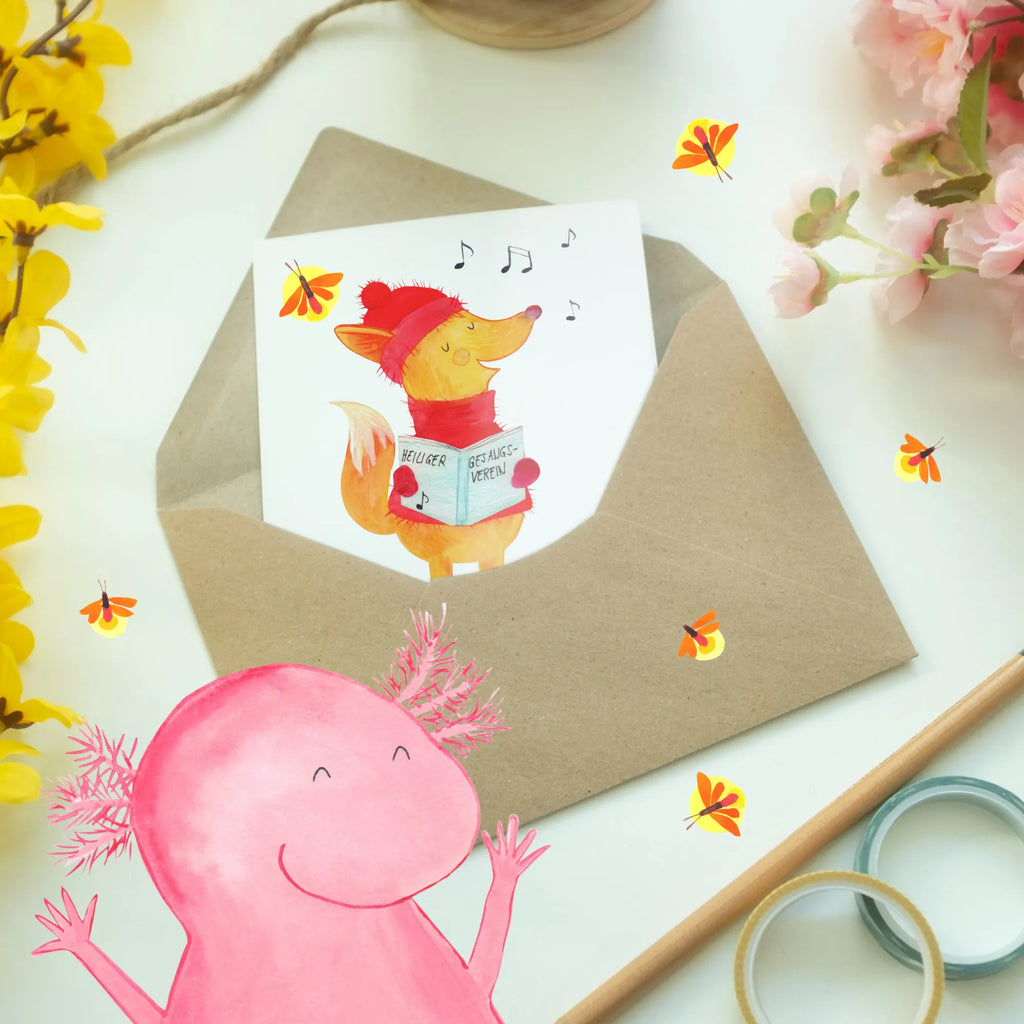 Personalised greetings card Fox Singer Winter, Christmas, Christmas time, snow