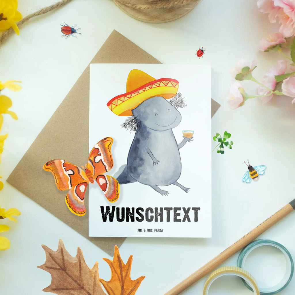 Personalisierte Grußkarte Axolotl Tequila Personalisierte Karte, Grußkarte mit persönlichen Nachrichten, Personalisierte Einladungskarte, Personalisierte Glückwunschkarte, Grußkarten personalisiert, Grußkarte als Geldgeschenk, Personalisierte Geburtstagskarte, Personalisiertere Klappkarte, Grußkarte selber drucken, Grußkarte selbst gestalten, Personalisierte Grußkarte, Personalisierte Hochzeitskarte, Grußkarte mit Namen, Axolotl, Molch, Spruch, Sombrero, Axolot, Lurche, Tequila, Feuerdrache, Feuersalamander, Mexiko, Schwanzlurch, Lurch, Mexico, Zitrone, Motivation