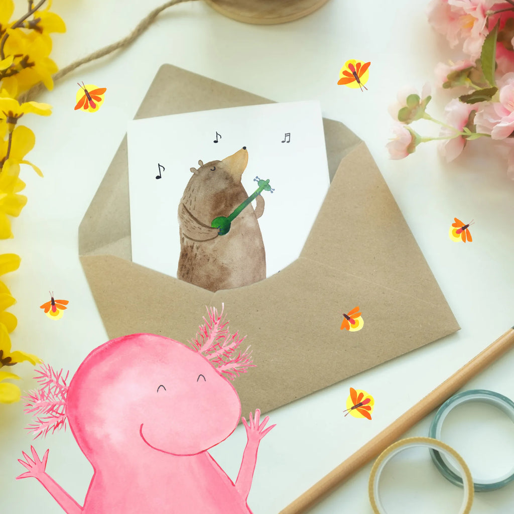 Personalised greetings card bear guitar bear, teddy, teddy bear, cuddly toy