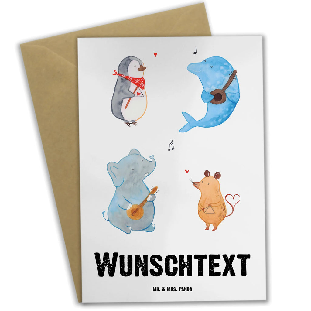 Personalised greetings card Big tape small animals, cute, funny, cute animal motives, hand drawn, small world, funny sayings, good mood, happy, gifts, gift ideas, special gifts, animal lover, card, guitar, band, dolphin, dog, musicians, penguin, mouse, elephant, music, triangle