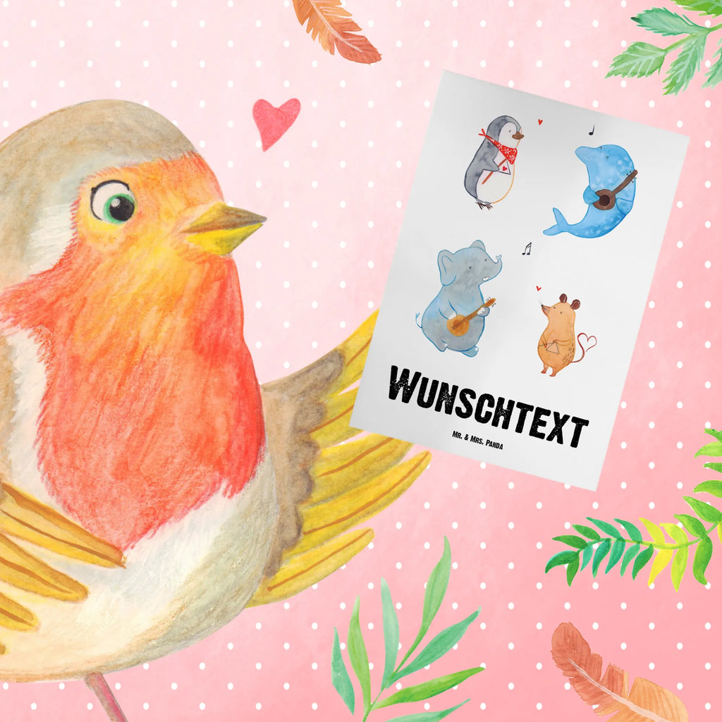 Personalised greetings card Big tape small animals, cute, funny, cute animal motives, hand drawn, small world, funny sayings, good mood, happy, gifts, gift ideas, special gifts, animal lover, card, guitar, band, dolphin, dog, musicians, penguin, mouse, elephant, music, triangle