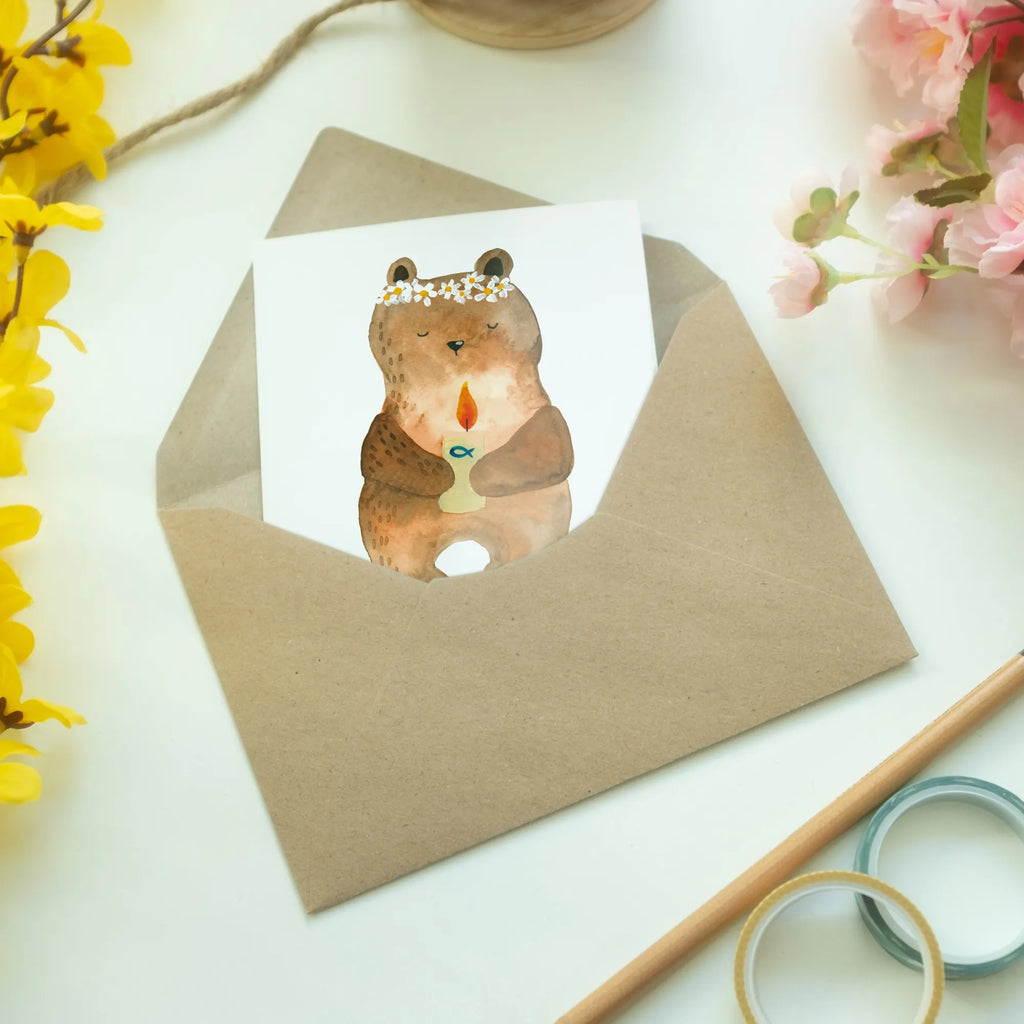 Personalised greetings card bear communion bear, teddy, teddy bear, cuddly toy, communion, catholic, baptismal candle, God's blessing