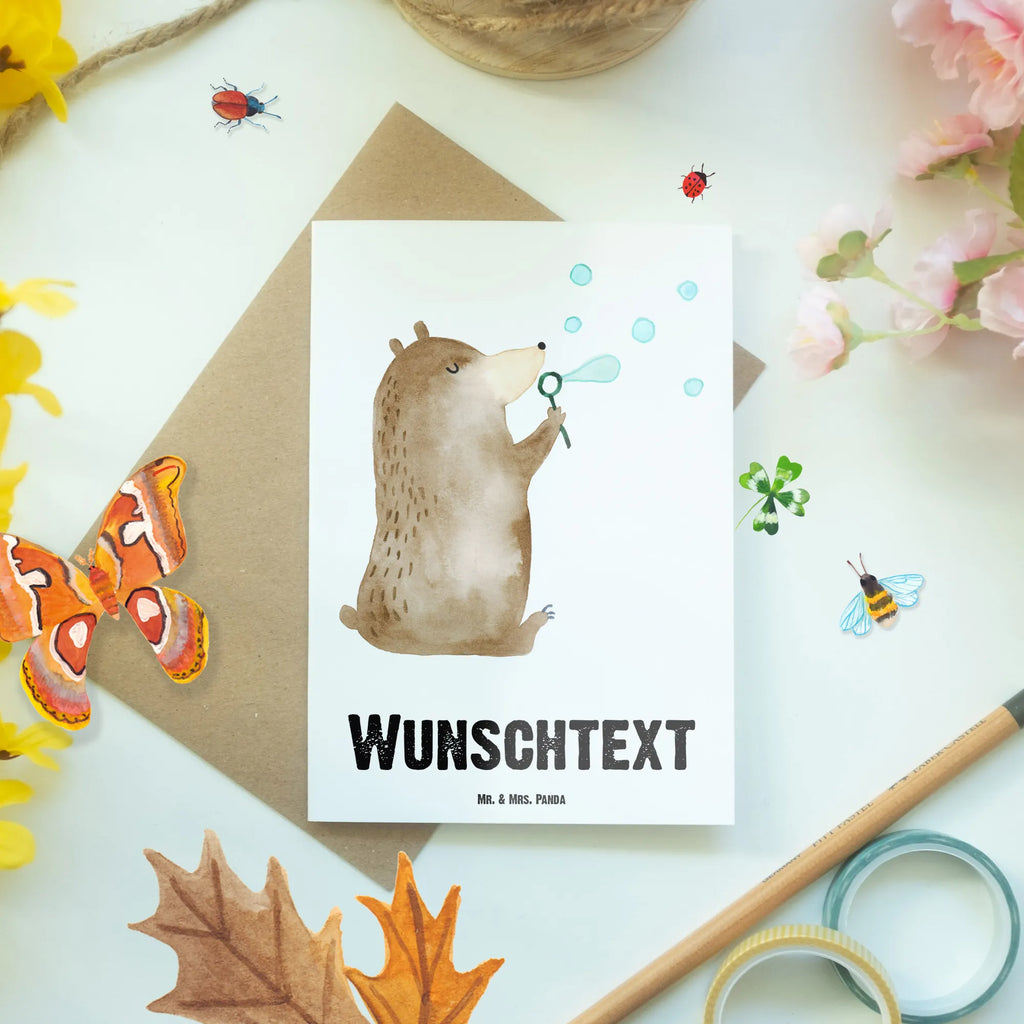 Personalised greetings card bear soap bubbles bear, teddy, teddy bear, cuddly toy, Soap Bubbles Bear Funny Being Happy Sad Happy