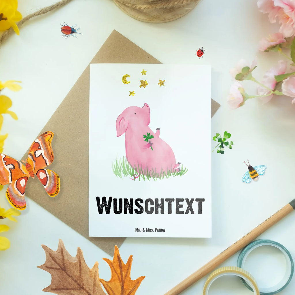 Personalised greetings card Pig Luck small animals, cute, funny, cute animal motives, hand drawn, small world, funny sayings, good mood, happy, gifts, gift ideas, special gifts, animal lover, card, asterisks, stars, piglet, goals, dreams, Lucky bastard. Luck, pig, motivation, lucky charm