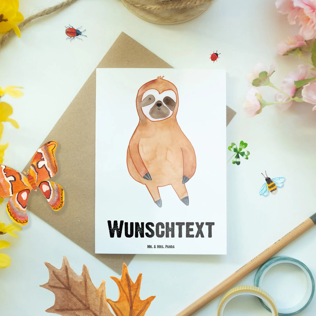 Personalised greetings card sloth Satisfied Sloth, sloth, trend animal, relax, happy, break, happiness, favorite animal, lazy, contented