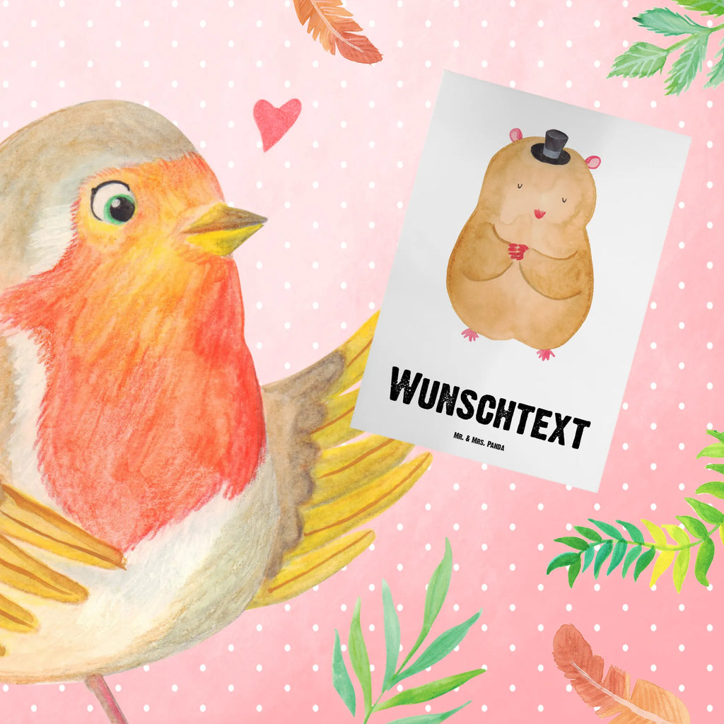 Personalised greetings card hamster cap small animals, cute, funny, cute animal motives, hand drawn, small world, funny sayings, good mood, happy, gifts, gift ideas, special gifts, animal lover, card, hat, Houdini, wizard, Hamster, top hat, magician, dwarf hamster