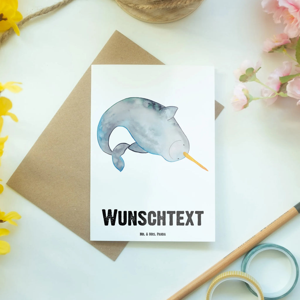 Personalisierte Grußkarte Narwal Personalisierte Glückwunschkarte, Grußkarte selbst gestalten, Personalisierte Einladungskarte, Personalisiertere Klappkarte, Grußkarte mit Namen, Personalisierte Grußkarte, Grußkarte mit persönlichen Nachrichten, Personalisierte Hochzeitskarte, Personalisierte Karte, Grußkarten personalisiert, Grußkarte als Geldgeschenk, Grußkarte selber drucken, Personalisierte Geburtstagskarte, Meerestiere, Meer, Urlaub, Narwal, Kinderzimmer, Wal, Putzen, aufräumen, Junggesellin, Hausfrau