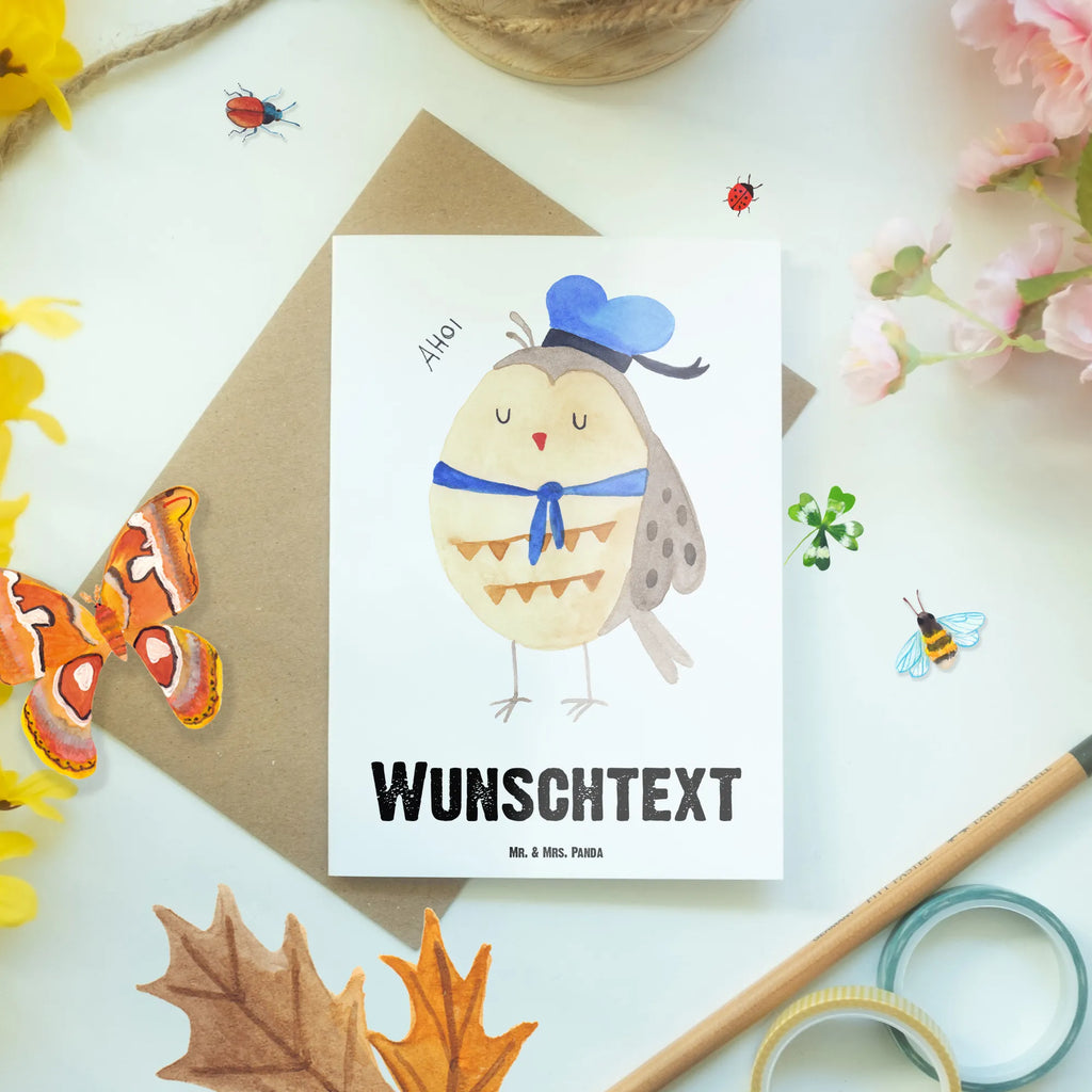 Personalisierte Grußkarte Eule Matrosen Personalisierte Geburtstagskarte, Personalisierte Karte, Grußkarte selbst gestalten, Personalisierte Einladungskarte, Grußkarte selber drucken, Personalisierte Grußkarte, Grußkarte als Geldgeschenk, Grußkarte mit Namen, Grußkarte mit persönlichen Nachrichten, Personalisierte Hochzeitskarte, Personalisierte Glückwunschkarte, Personalisiertere Klappkarte, Grußkarten personalisiert, Eule, Ehe, Freundin, Eule Spruch, Heimathafen, Matrose, Wortspiel lustig, Seefahrer, Owl, Eule Deko, Hochzeitstag Geschenk