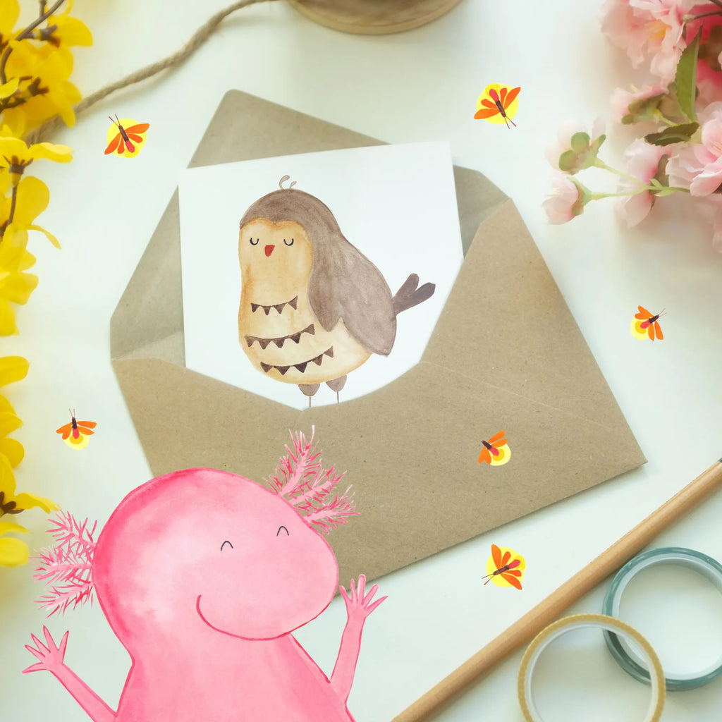 Personalised greetings card Owl Satisfied owl, forest animal, bird, nocturnal, gift ideas, birthday present, illustrated, funny, romantic gift, owl decor, Pun funny, Owl deco, Saying beautiful, Romantic, Wedding anniversary gift, Owl saying, Owl, Love saying