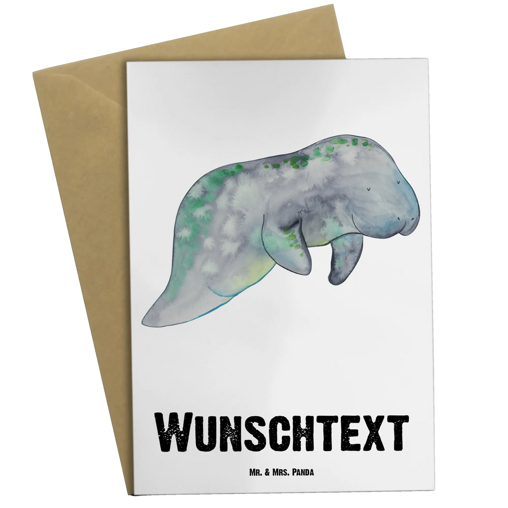 Personalised greetings card manatee Relax Seafood, aquatic animals, ocean, sea, fish, shells, corals, reef, whale, narwhal, sea urchin, lobster, platypus, turtle, manatee, crocodile, orca, shrimp, gifts for seafood lovers, water world, underwater animals, underwater world, vacation, deep sea, seafood fans, gift ideas, seafood decoration, seafood posters, sweets, manatees, food, losing weight, diet, sugar, diet mania