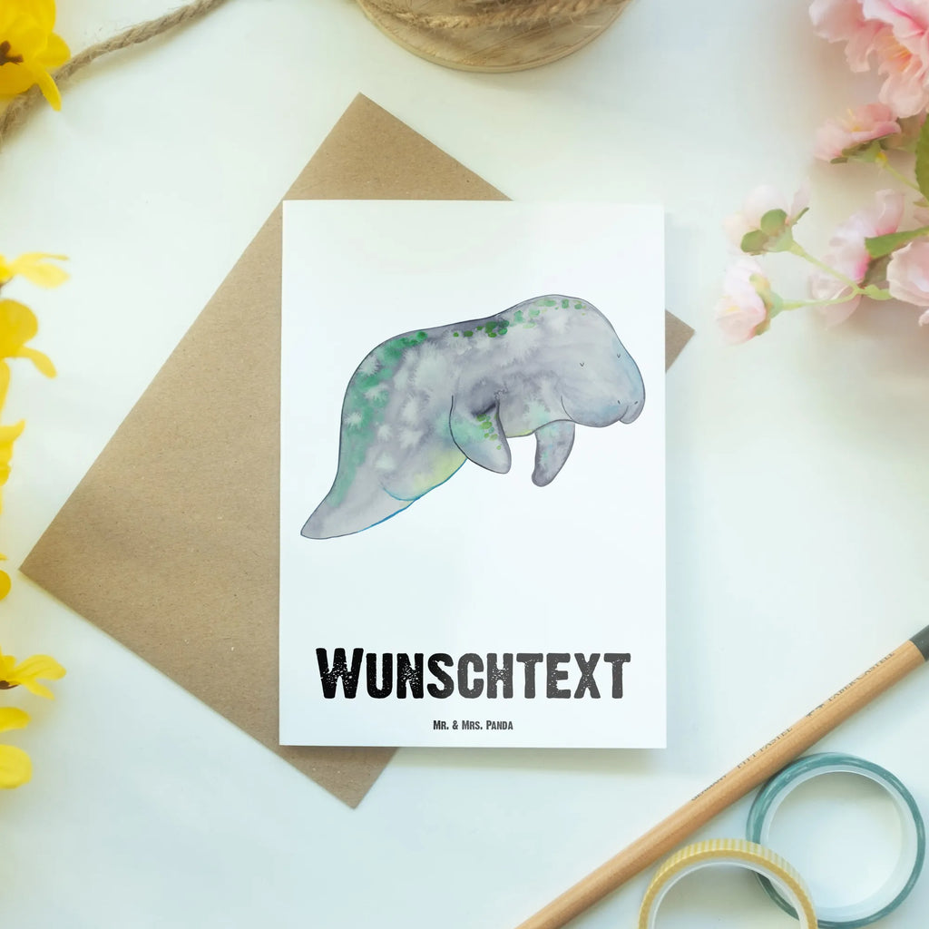 Personalised greetings card manatee Relax Seafood, aquatic animals, ocean, sea, fish, shells, corals, reef, whale, narwhal, sea urchin, lobster, platypus, turtle, manatee, crocodile, orca, shrimp, gifts for seafood lovers, water world, underwater animals, underwater world, vacation, deep sea, seafood fans, gift ideas, seafood decoration, seafood posters, sweets, manatees, food, losing weight, diet, sugar, diet mania