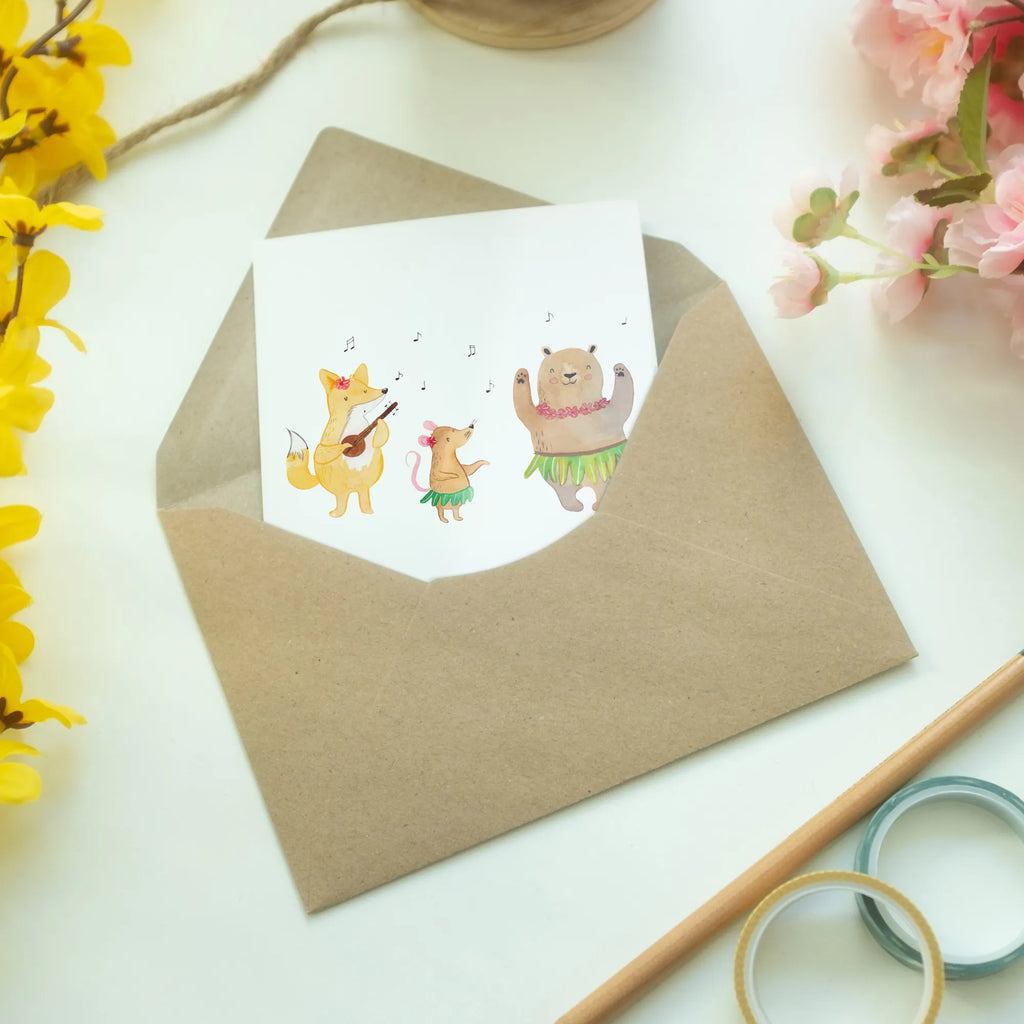 Personalised greetings card forest animals Aloha small animals, cute, funny, cute animal motives, hand drawn, small world, funny sayings, good mood, happy, gifts, gift ideas, special gifts, animal lover, card, forest animals, forest, aloha, dancing, bear, laughter, hedgehog, music, rabbit, life
