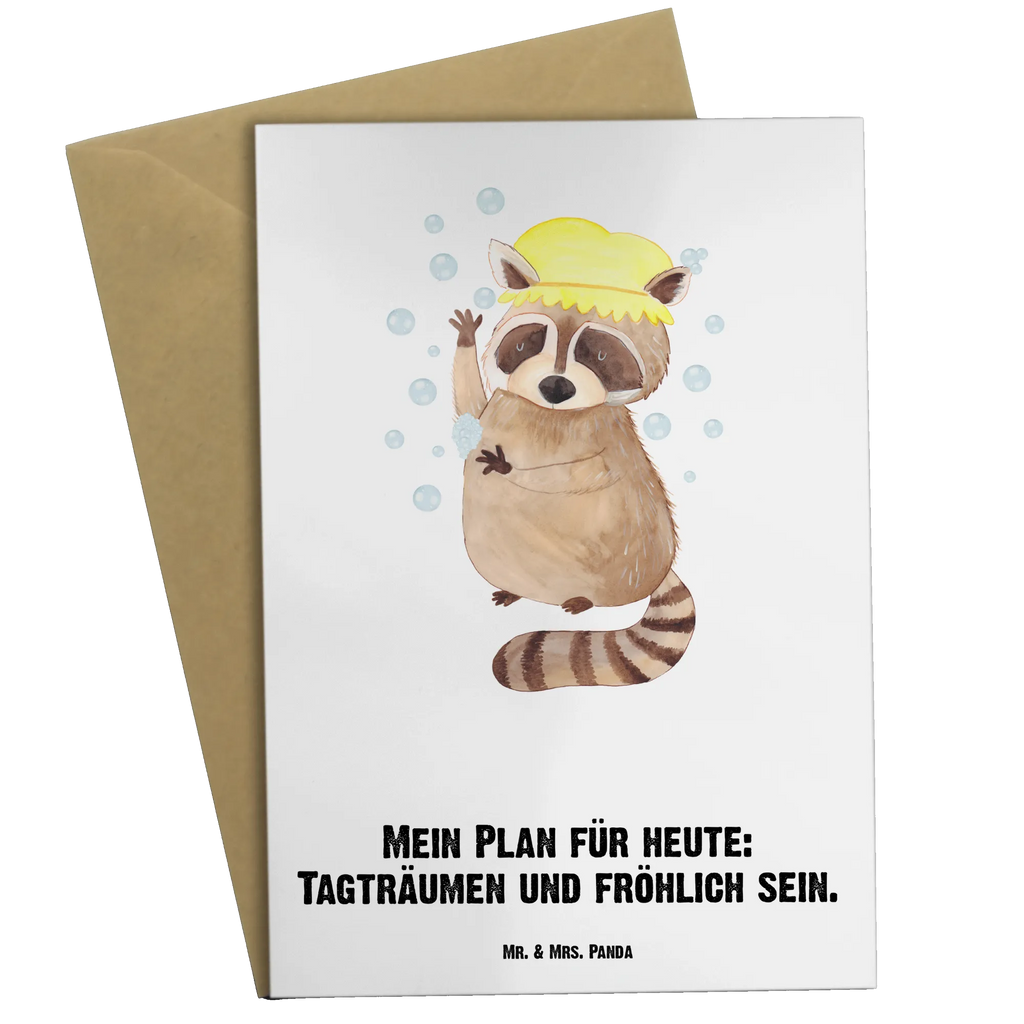 Personalised greetings card Raccoon small animals, cute, funny, cute animal motives, hand drawn, small world, funny sayings, good mood, happy, gifts, gift ideas, special gifts, animal lover, card, daydreaming, soap bubbles, raccoon, wash, plan