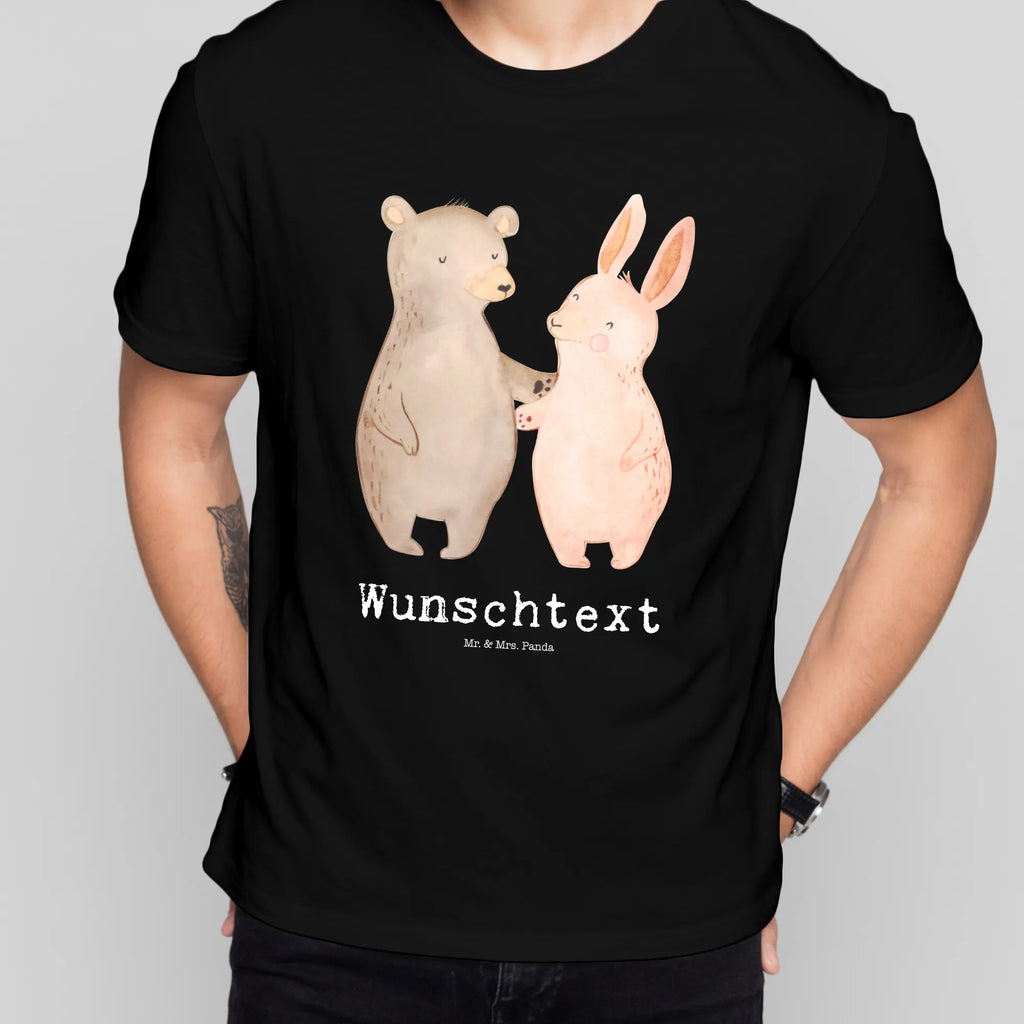 Personalised T-Shirt bear and rabbit Embrace Wunschtext, T-Shirt mit Aufruck, Bedrucken, T-Shirt Personalisiert, T-Shirt mit Namen, Liebe, Freund, Ehefrau, Liebesgeschenk, Heiraten, Hocheitstag, Jahrestag, Verlobung, Heiratsantrag, Partner, Ehemann, Freundin, Hase, Bär, Freunde, Bärchen, Bester Freund, Best Friends