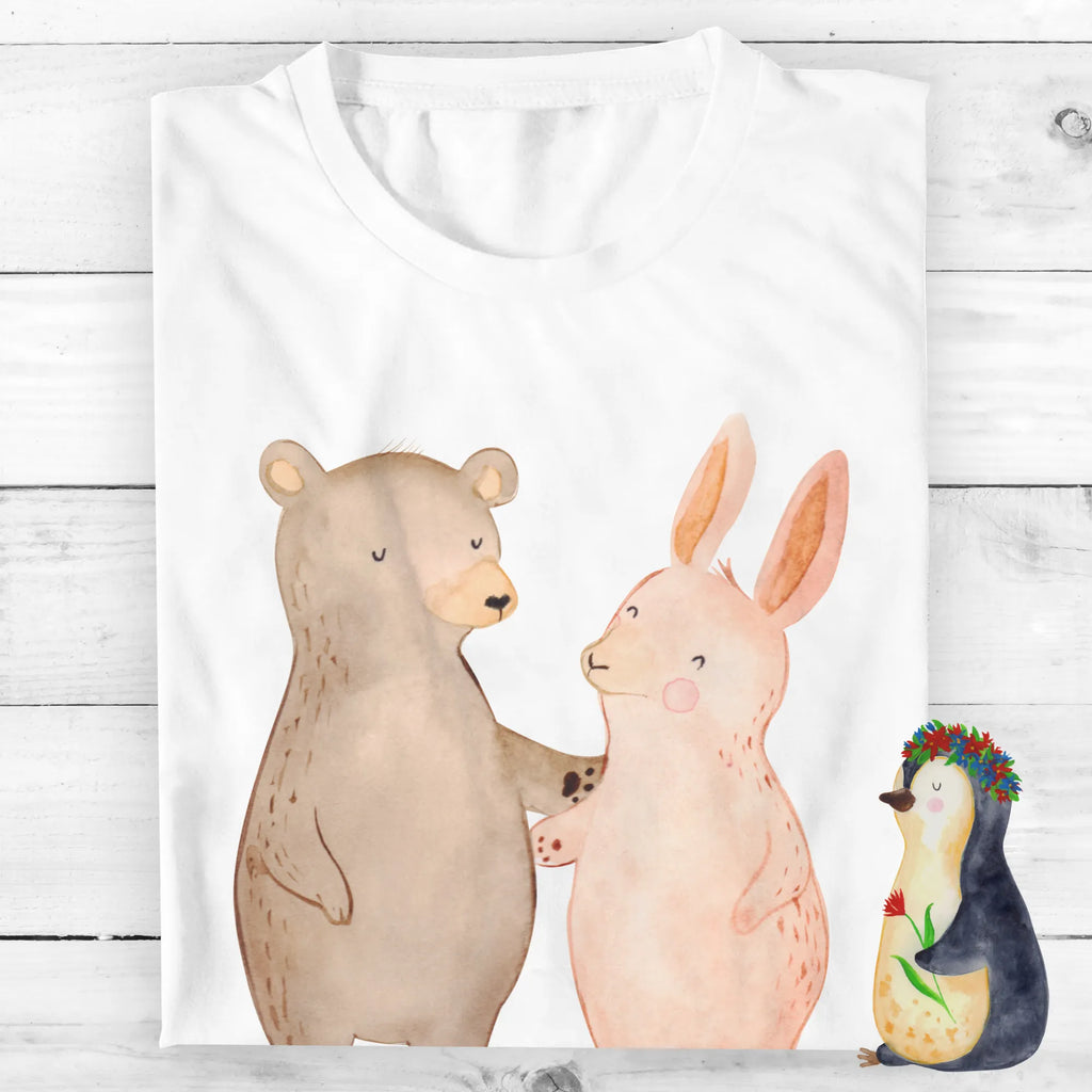 Personalised T-Shirt bear and rabbit Embrace Wunschtext, T-Shirt mit Aufruck, Bedrucken, T-Shirt Personalisiert, T-Shirt mit Namen, Liebe, Freund, Ehefrau, Liebesgeschenk, Heiraten, Hocheitstag, Jahrestag, Verlobung, Heiratsantrag, Partner, Ehemann, Freundin, Hase, Bär, Freunde, Bärchen, Bester Freund, Best Friends