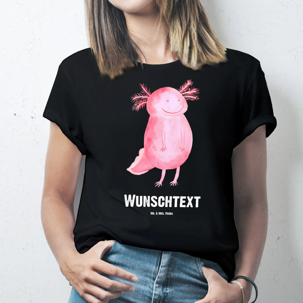 Personalisiertes T-Shirt Axolotl glücklich Wunschtext, Bedrucken, T-Shirt mit Namen, T-Shirt Personalisiert, T-Shirt mit Aufruck, Molch, Axolotl, Gute Laune, Lurch, Schwanzlurch, Axolot, Lurche, Motivation