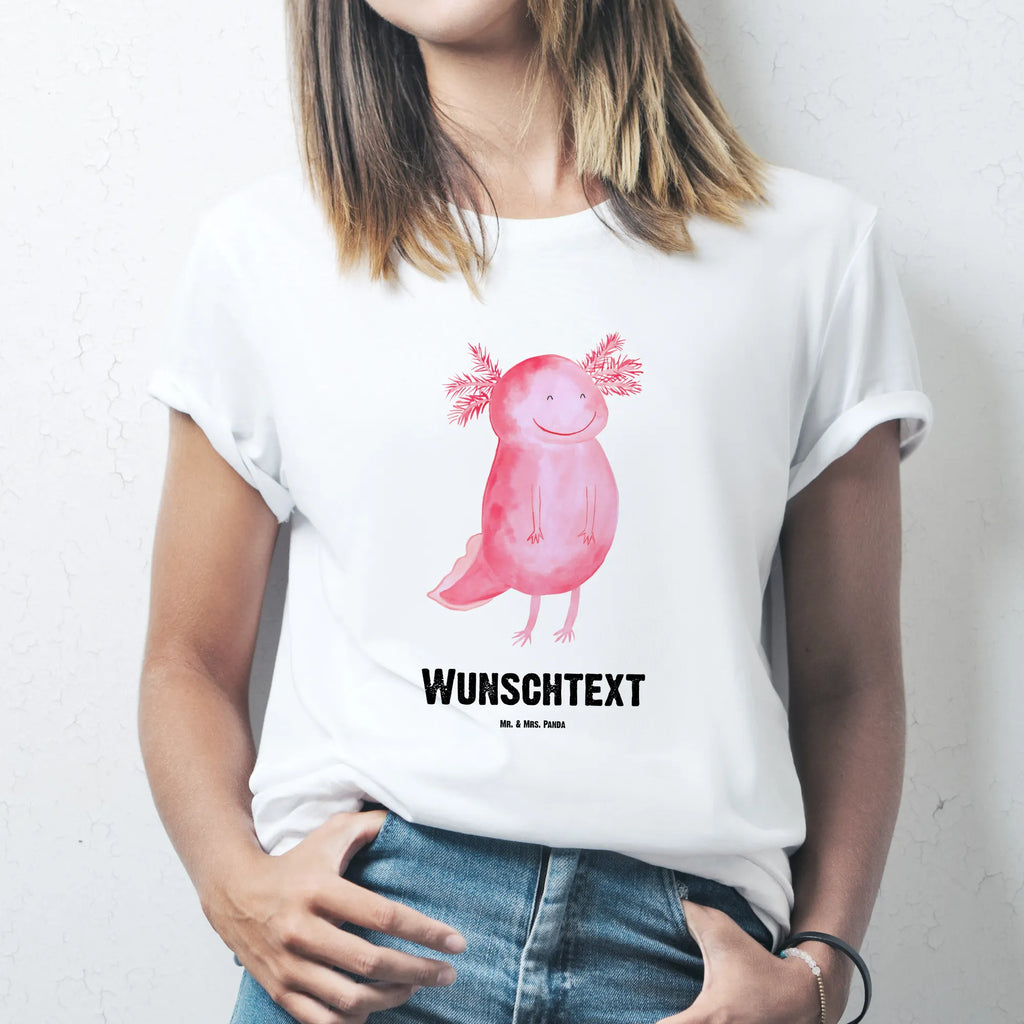Personalisiertes T-Shirt Axolotl glücklich Wunschtext, Bedrucken, T-Shirt mit Namen, T-Shirt Personalisiert, T-Shirt mit Aufruck, Molch, Axolotl, Gute Laune, Lurch, Schwanzlurch, Axolot, Lurche, Motivation