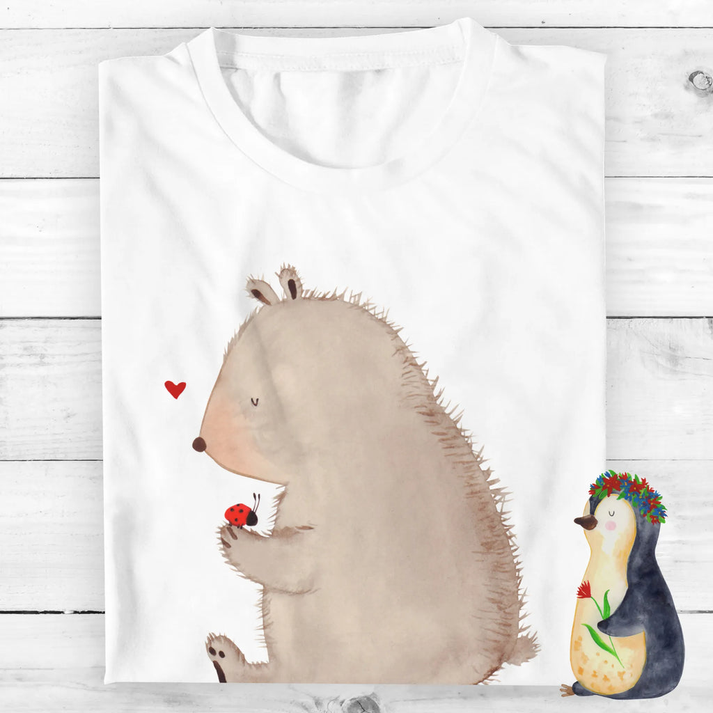 Personalisiertes T-Shirt Bär mit Marienkäfer Wunschtext, T-Shirt mit Aufruck, T-Shirt Personalisiert, T-Shirt mit Namen, Bedrucken, Teddybär, Bär, Teddy, Liebe, Motivation, Marienkäfer, Das Leben Ist schön, Freiheit