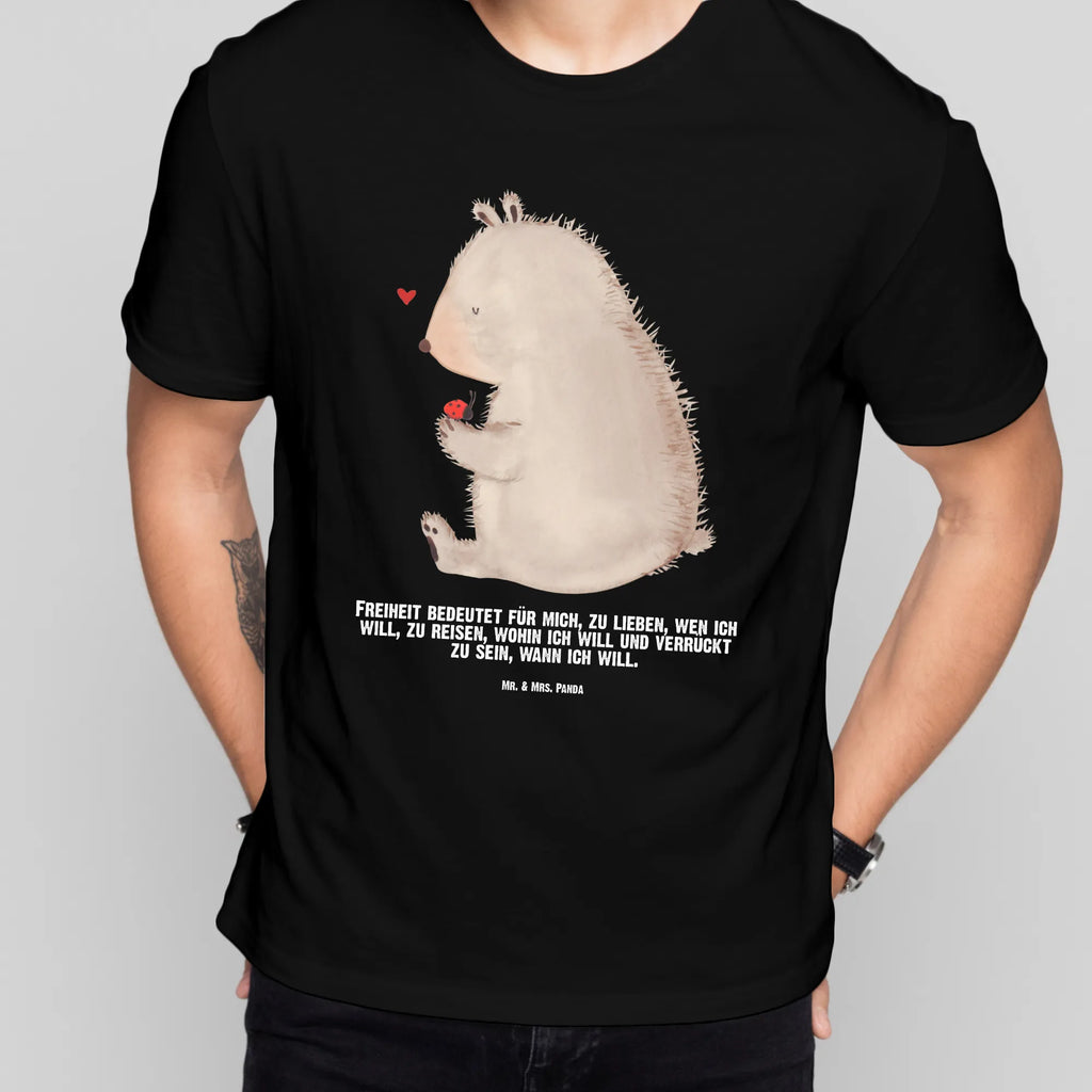 Personalisiertes T-Shirt Bär mit Marienkäfer Wunschtext, T-Shirt mit Aufruck, T-Shirt Personalisiert, T-Shirt mit Namen, Bedrucken, Teddybär, Bär, Teddy, Liebe, Motivation, Marienkäfer, Das Leben Ist schön, Freiheit