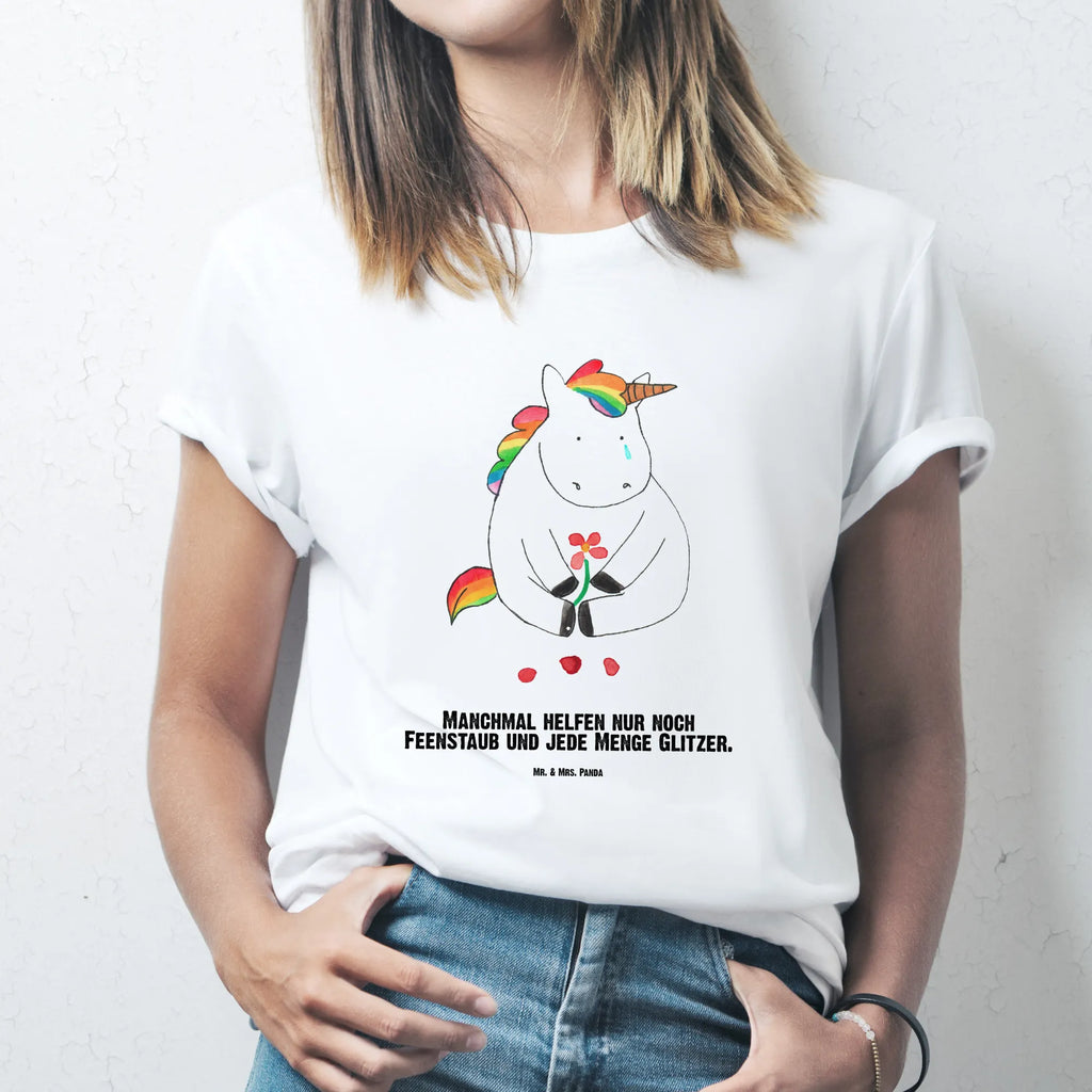 Personalised T-Shirt unicorn Sad Wunschtext, T-Shirt mit Namen, T-Shirt Personalisiert, Bedrucken, T-Shirt mit Aufruck, Einhorn Deko, Unicorn, Einhorn, Einhörner, Glitzer, Freunde, Liebe, Trauer, Blume, Trösten. Freundschaft, Grußkarte