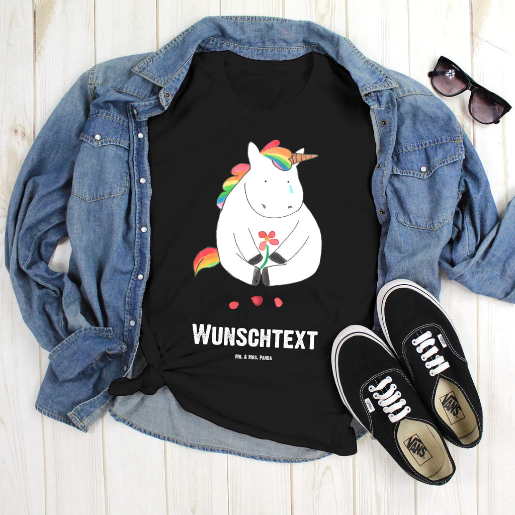 Personalised T-Shirt unicorn Sad Wunschtext, T-Shirt mit Namen, T-Shirt Personalisiert, Bedrucken, T-Shirt mit Aufruck, Einhorn Deko, Unicorn, Einhorn, Einhörner, Glitzer, Freunde, Liebe, Trauer, Blume, Trösten. Freundschaft, Grußkarte