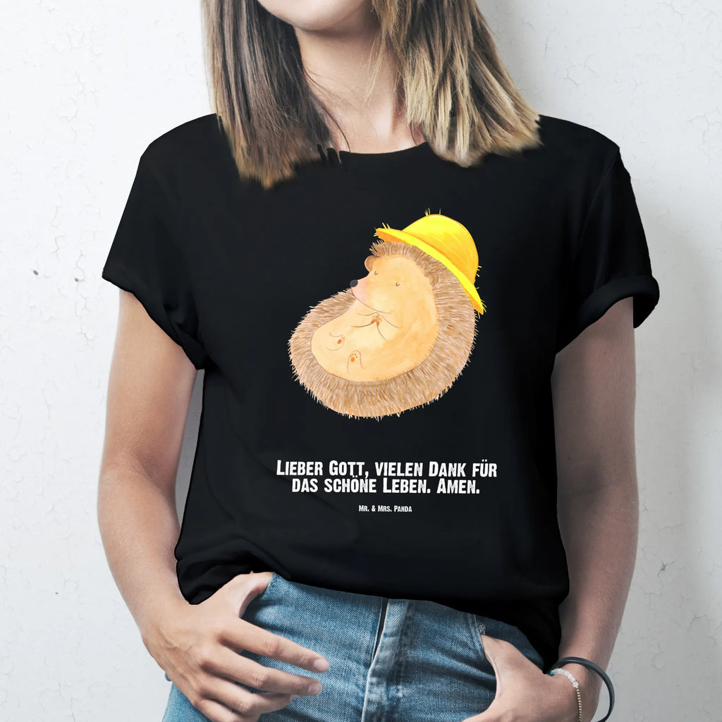 Personalisiertes T-Shirt Igel Beten Wunschtext, T-Shirt Personalisiert, T-Shirt mit Namen, T-Shirt mit Aufruck, Bedrucken, Gute Laune, Lustige Sprüche, Tiere, Tiermotive, Beten, Amen, Dankbarkeit, Gott, Dankbar sein, Genießen, Igel, Leben, Igel mit Hut, Sonnenhut, Dankbar