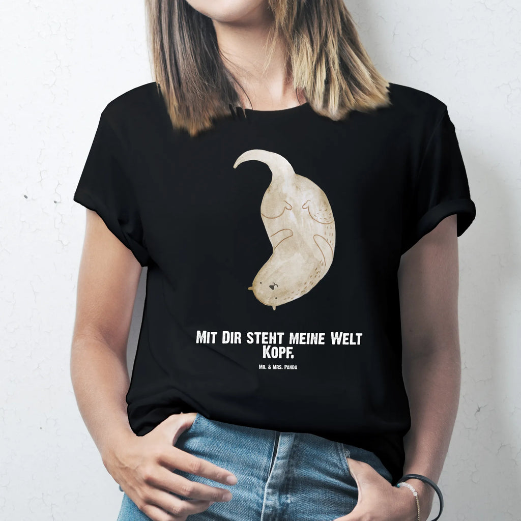 Rozmiar L Personalizowana koszulka wydra Do góry nogami T-Shirt mit Namen, Wunschtext, Bedrucken, T-Shirt mit Aufruck, T-Shirt Personalisiert, Fischotter, Seeotter, Otter, Otter Seeotter See Otter