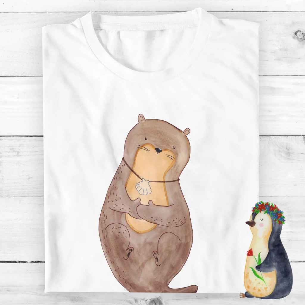Personalisiertes T-Shirt Otter mit Muschelmedaillon Frauen, Wunschtext, Bedrucken, T-Shirt mit Aufruck, T-Shirt mit Namen, Männer, T-Shirt Personalisiert, Otter, Fischotter, Seeotter, Tagträumen, träumen, Motivation, Büro, Otterliebe, grübeln