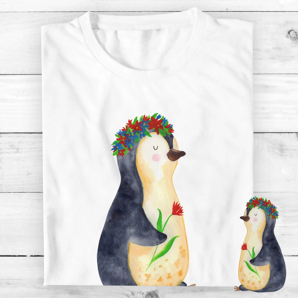 Personalisiertes T-Shirt Pinguin Blumenkranz T-Shirt mit Namen, Frauen, T-Shirt Personalisiert, Männer, T-Shirt mit Aufruck, Wunschtext, Bedrucken, Pinguin, Liebeskummer, Lebenslust, Motivation, Pinguine, Wünsche, Ziele, Geschenkidee, Lebensziele, Blumenkranz, Leben, Universum