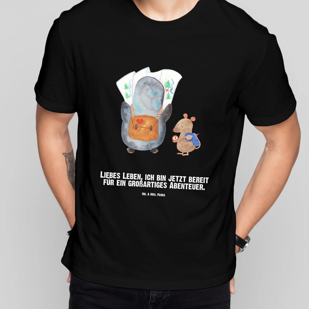 Personalisiertes T-Shirt Pinguin & Maus Wanderer T-Shirt mit Aufruck, T-Shirt mit Namen, Bedrucken, T-Shirt Personalisiert, Wunschtext, Pinguin, Abenteurer, Roadtrip, Pinguine, Ausflug, Abenteuer, Wandern, Wanderlust