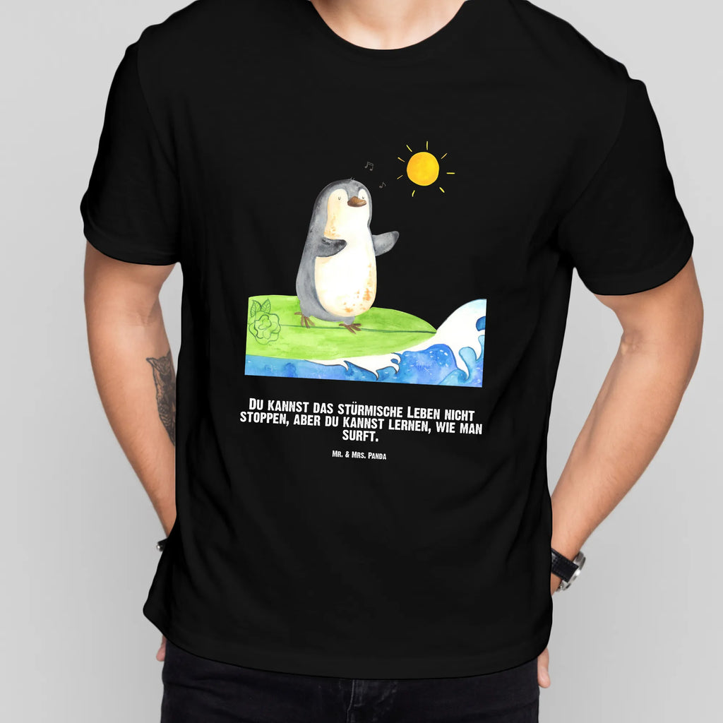 Personalisiertes T-Shirt Pinguin Surfer T-Shirt Personalisiert, Wunschtext, Bedrucken, T-Shirt mit Aufruck, Männer, Frauen, T-Shirt mit Namen, Pinguin, Pinguine, Urlaub, Wellen, Surfer, Portugal, Hawaii, Wellen reiten, surfen