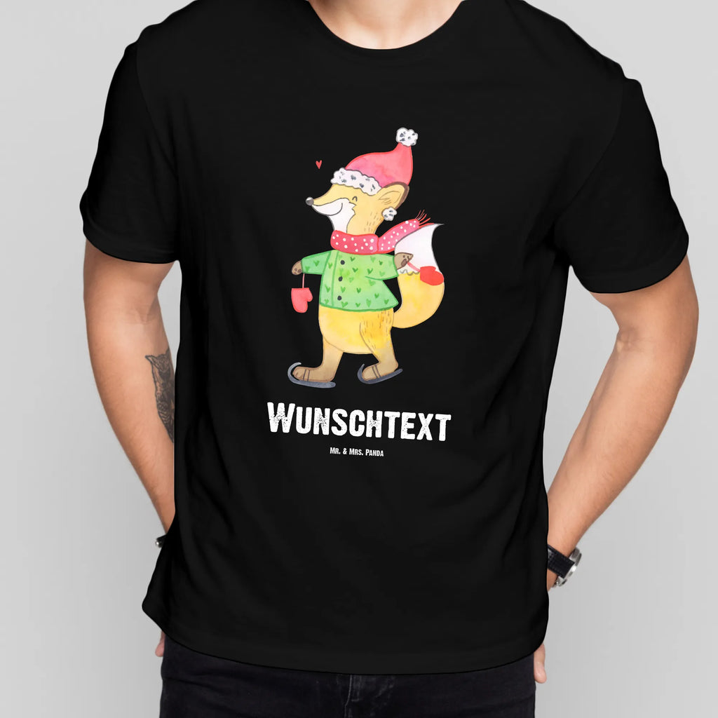 Personalisiertes T-Shirt Fuchs  Schlittschuhe Bedrucken, T-Shirt mit Aufruck, T-Shirt Personalisiert, Wunschtext, T-Shirt mit Namen, Nikolaus, Weihnachtsdeko, Winter, Heiligabend, Advent, Wintermotiv, Weihnachten, Weihnachtsmann, Weihnachtsbaum, Weihnachtszeit, Weihnachtstage, Tannenbaum