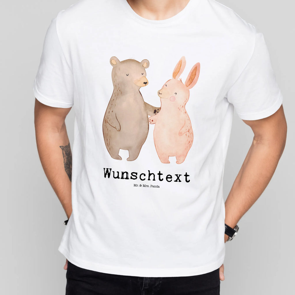 Personalised T-Shirt bear and rabbit Embrace Wunschtext, T-Shirt mit Aufruck, Bedrucken, T-Shirt Personalisiert, T-Shirt mit Namen, Liebe, Freund, Ehefrau, Liebesgeschenk, Heiraten, Hocheitstag, Jahrestag, Verlobung, Heiratsantrag, Partner, Ehemann, Freundin, Hase, Bär, Freunde, Bärchen, Bester Freund, Best Friends