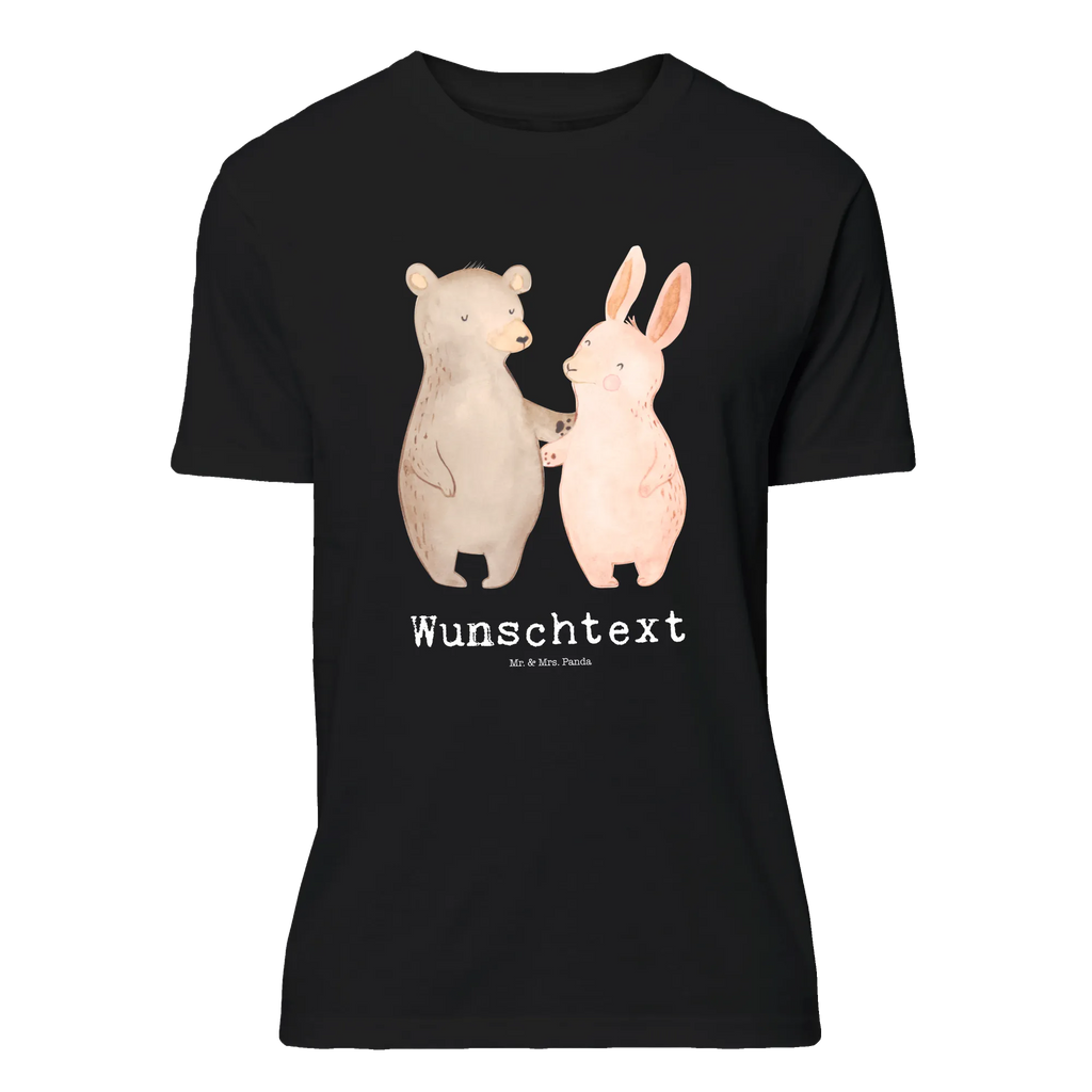 Personalised T-Shirt bear and rabbit Embrace Wunschtext, T-Shirt mit Aufruck, Bedrucken, T-Shirt Personalisiert, T-Shirt mit Namen, Liebe, Freund, Ehefrau, Liebesgeschenk, Heiraten, Hocheitstag, Jahrestag, Verlobung, Heiratsantrag, Partner, Ehemann, Freundin, Hase, Bär, Freunde, Bärchen, Bester Freund, Best Friends