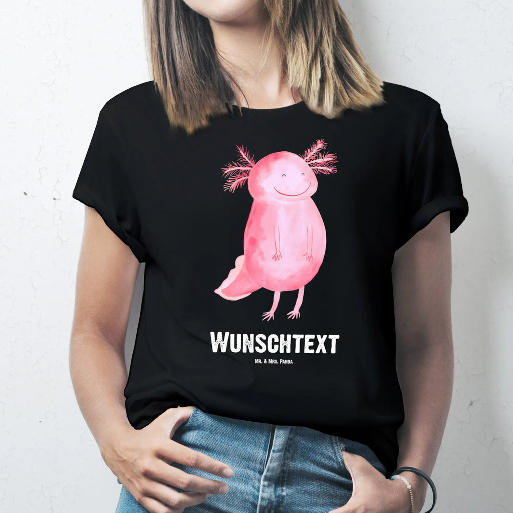 Personalisiertes T-Shirt Axolotl glücklich Wunschtext, Bedrucken, T-Shirt mit Namen, T-Shirt Personalisiert, T-Shirt mit Aufruck, Molch, Axolotl, Gute Laune, Lurch, Schwanzlurch, Axolot, Lurche, Motivation