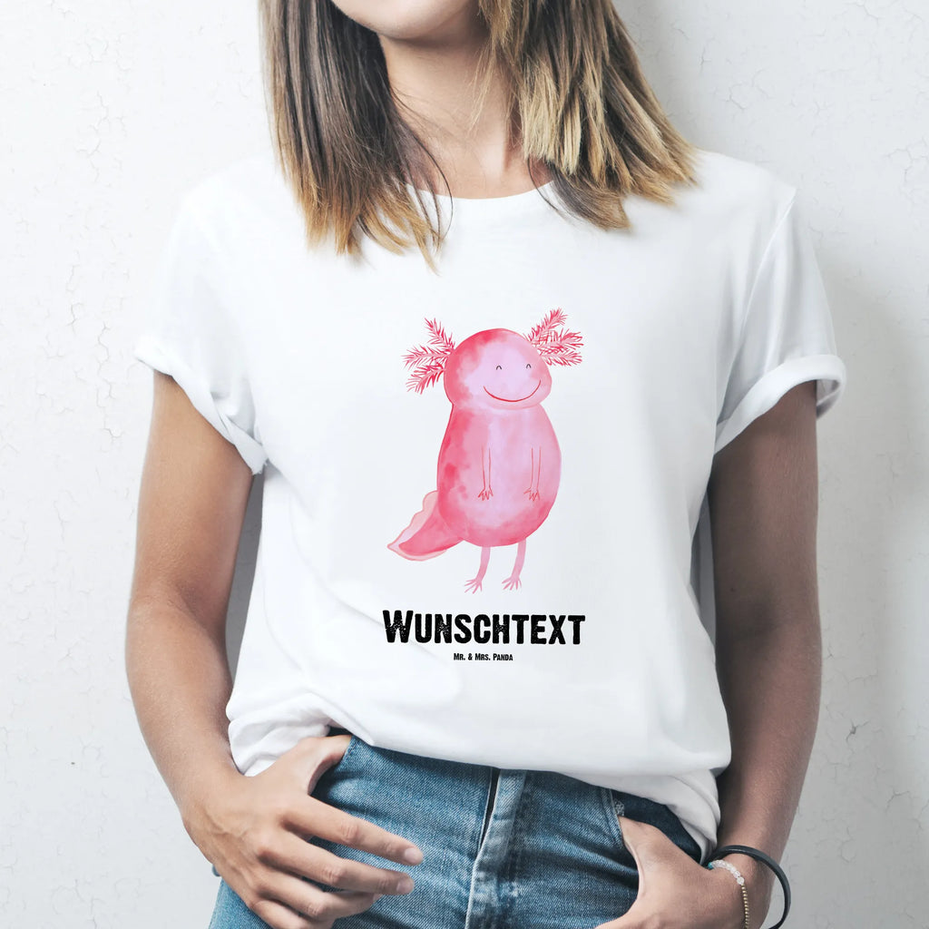 Personalisiertes T-Shirt Axolotl glücklich Wunschtext, Bedrucken, T-Shirt mit Namen, T-Shirt Personalisiert, T-Shirt mit Aufruck, Molch, Axolotl, Gute Laune, Lurch, Schwanzlurch, Axolot, Lurche, Motivation