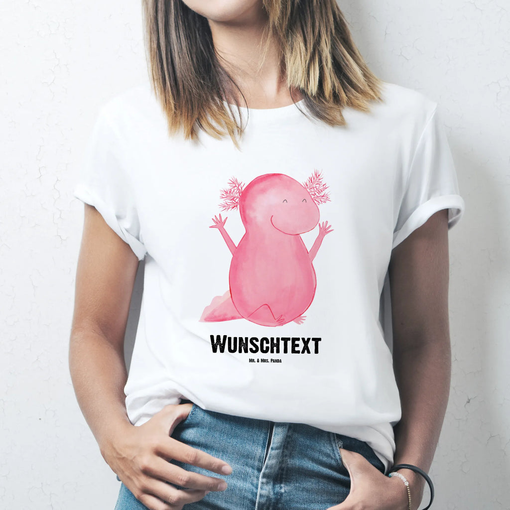 Personalisiertes T-Shirt Axolotl Hurra Wunschtext, T-Shirt Personalisiert, T-Shirt mit Aufruck, T-Shirt mit Namen, Bedrucken, Molch, Axolotl, Freude, Lurch, Lurche, Fröhlich, Schwanzlurch, Motivation, Spaß, Zufriedenheit, Axolot