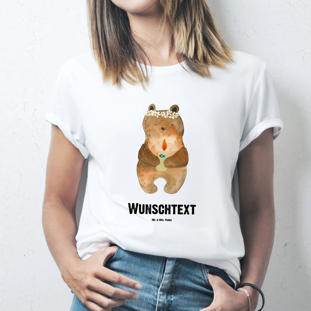 Rozmiar L Personalizowana koszulka Niedźwiedź Komunia T-Shirt Personalisiert, T-Shirt mit Namen, Frauen, Wunschtext, Männer, T-Shirt mit Aufruck, Bedrucken, Teddybär, Teddy, Bär, Taufkerze, Gottes Segen, katholisch, Kommunion
