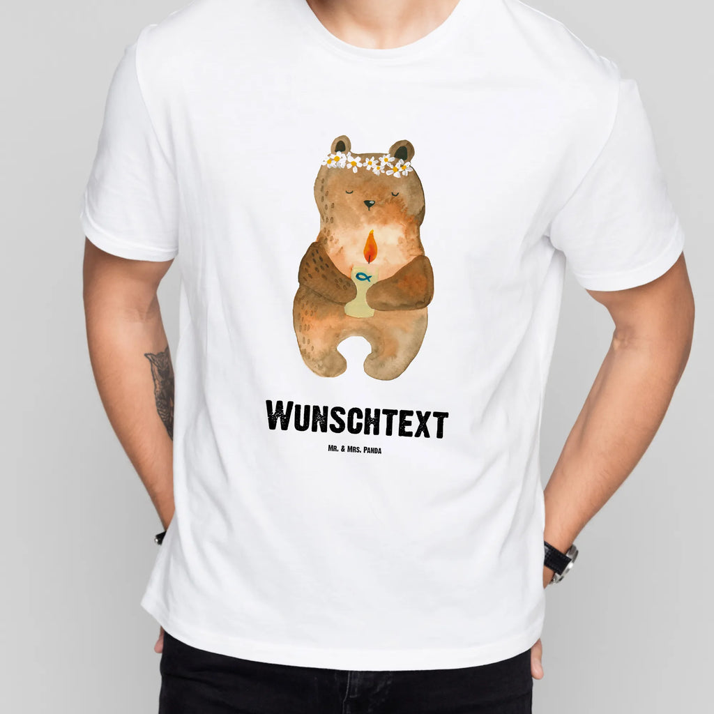 Rozmiar L Personalizowana koszulka Niedźwiedź Komunia T-Shirt Personalisiert, T-Shirt mit Namen, Frauen, Wunschtext, Männer, T-Shirt mit Aufruck, Bedrucken, Teddybär, Teddy, Bär, Taufkerze, Gottes Segen, katholisch, Kommunion