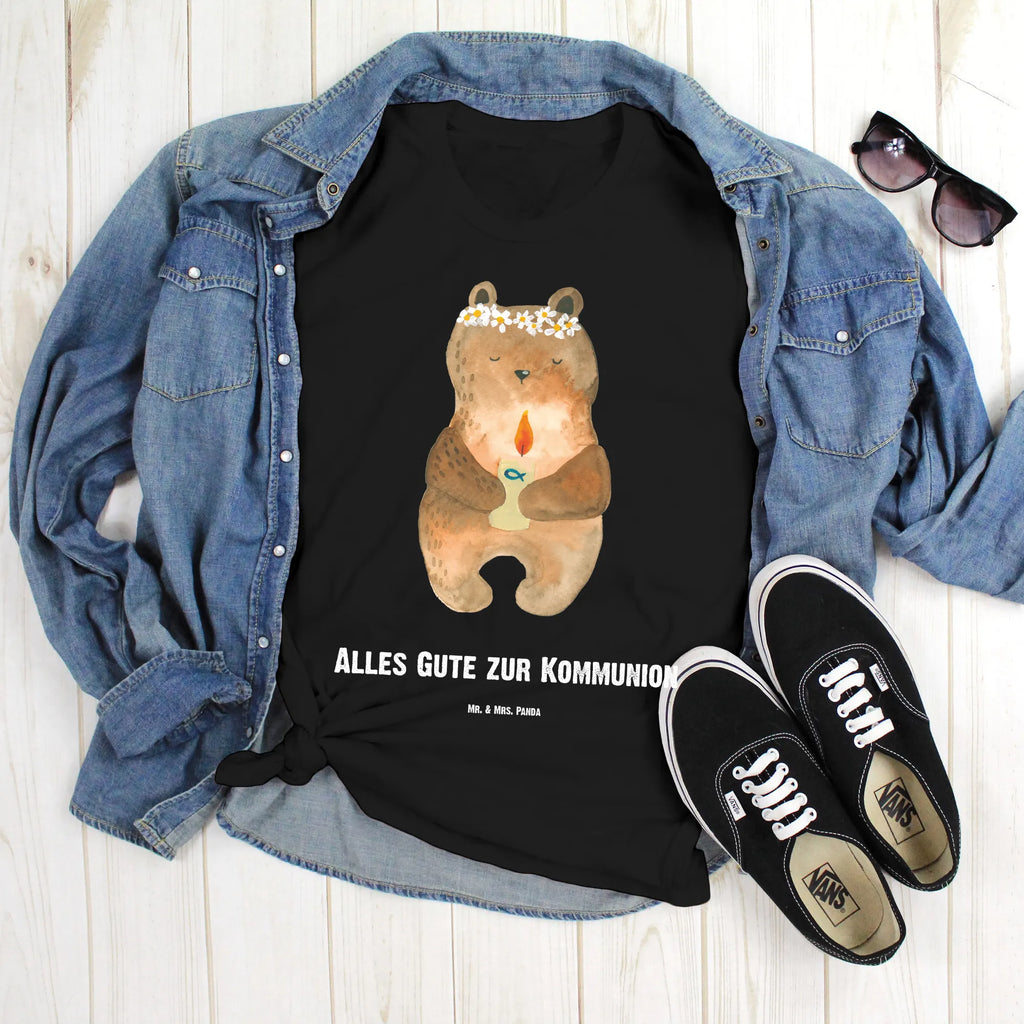 Rozmiar L Personalizowana koszulka Niedźwiedź Komunia T-Shirt Personalisiert, T-Shirt mit Namen, Frauen, Wunschtext, Männer, T-Shirt mit Aufruck, Bedrucken, Teddybär, Teddy, Bär, Taufkerze, Gottes Segen, katholisch, Kommunion