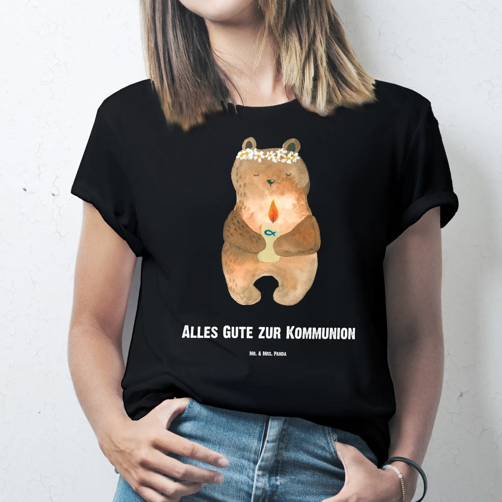 Rozmiar L Personalizowana koszulka Niedźwiedź Komunia T-Shirt Personalisiert, T-Shirt mit Namen, Frauen, Wunschtext, Männer, T-Shirt mit Aufruck, Bedrucken, Teddybär, Teddy, Bär, Taufkerze, Gottes Segen, katholisch, Kommunion