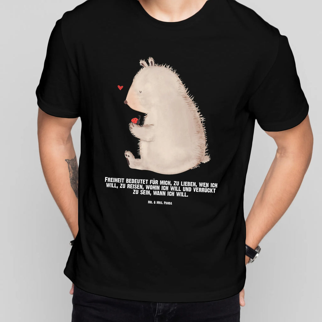 Personalisiertes T-Shirt Bär mit Marienkäfer Wunschtext, T-Shirt mit Aufruck, T-Shirt Personalisiert, T-Shirt mit Namen, Bedrucken, Teddybär, Bär, Teddy, Liebe, Motivation, Marienkäfer, Das Leben Ist schön, Freiheit