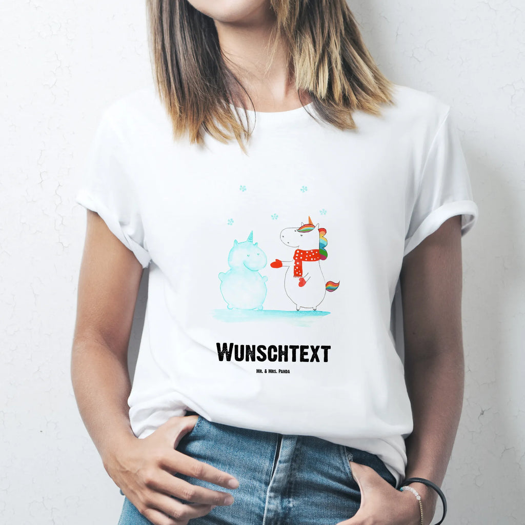 Rozmiar L Personalizowana koszulka jednorożec Bałwan T-Shirt mit Namen, Wunschtext, Bedrucken, T-Shirt mit Aufruck, T-Shirt Personalisiert, Einhorn Deko, Unicorn, Einhorn, Einhörner, Winter, Schneemann, X-Mas, Schnee, kalt, Handschuhe, Weihnachten, Mütze, Kuchen