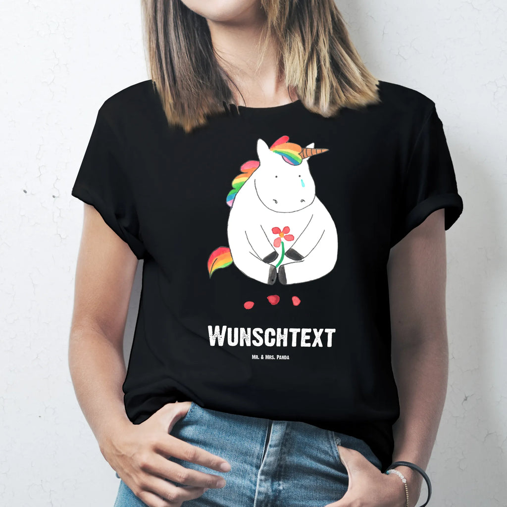 Personalised T-Shirt unicorn Sad Wunschtext, T-Shirt mit Namen, T-Shirt Personalisiert, Bedrucken, T-Shirt mit Aufruck, Einhorn Deko, Unicorn, Einhorn, Einhörner, Glitzer, Freunde, Liebe, Trauer, Blume, Trösten. Freundschaft, Grußkarte