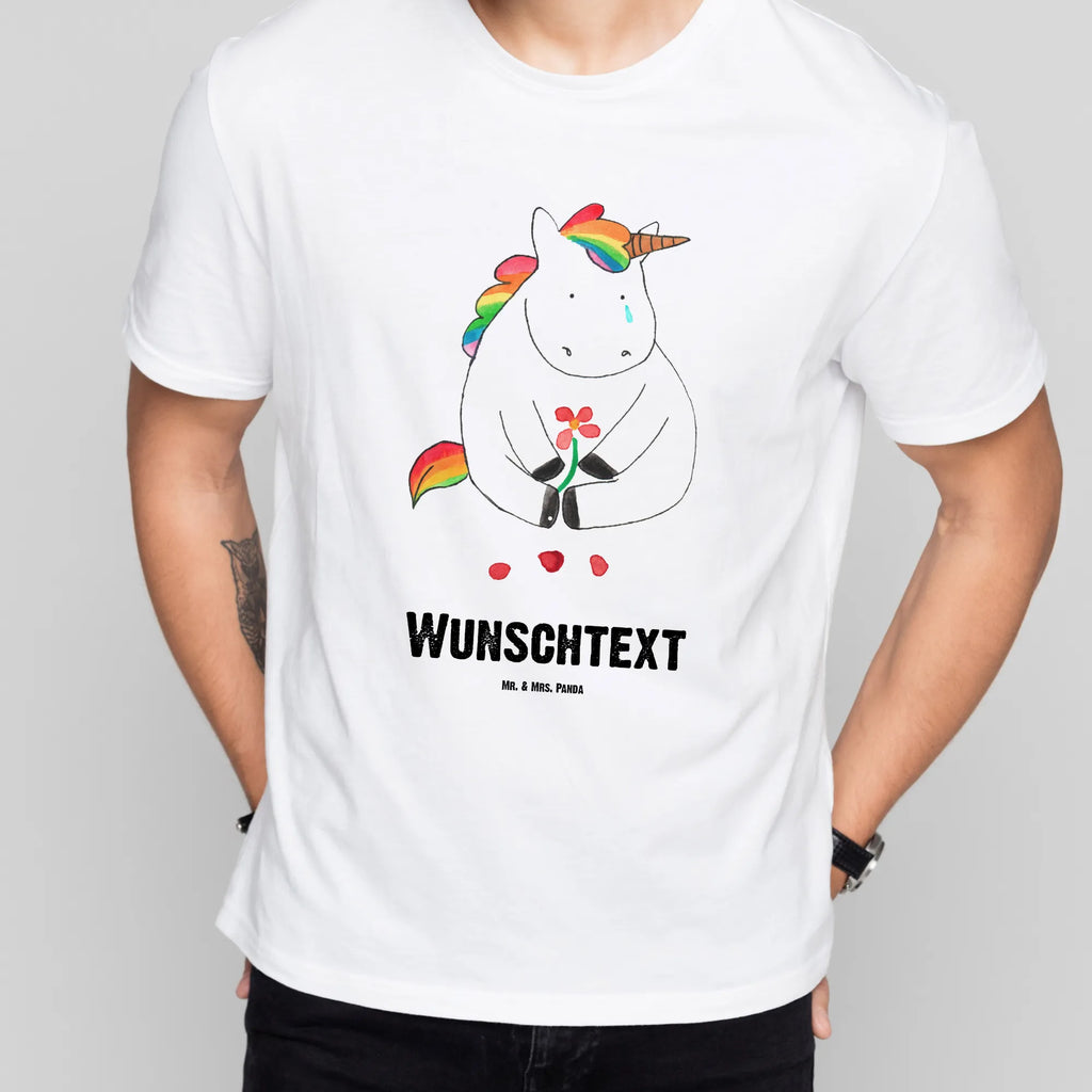 Personalised T-Shirt unicorn Sad Wunschtext, T-Shirt mit Namen, T-Shirt Personalisiert, Bedrucken, T-Shirt mit Aufruck, Einhorn Deko, Unicorn, Einhorn, Einhörner, Glitzer, Freunde, Liebe, Trauer, Blume, Trösten. Freundschaft, Grußkarte