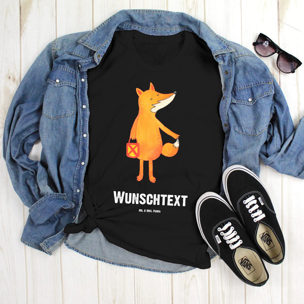 Personalised T-Shirt Fox Lantern T-Shirt mit Aufruck, Bedrucken, Wunschtext, T-Shirt mit Namen, T-Shirt Personalisiert, Fuchs, Spruch Trösten, Cäsar Otto Hugo Flaischlen, Sankt Martin, Füchse, Laternenumzug, Aufmuntern, Laterne, Liebeskummer Spruch